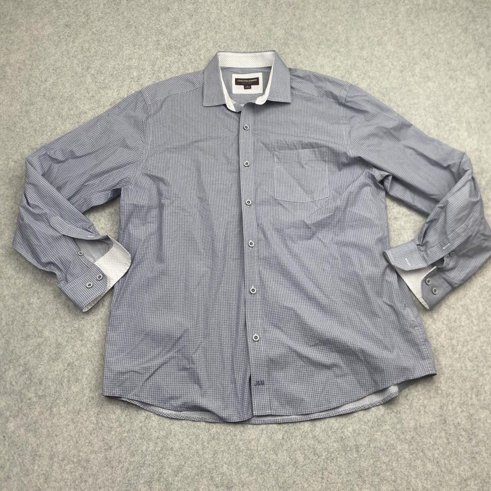 Johnston & Murphy Shirt Mens Large Blue Geometric Button Up Long Sleeve Dress